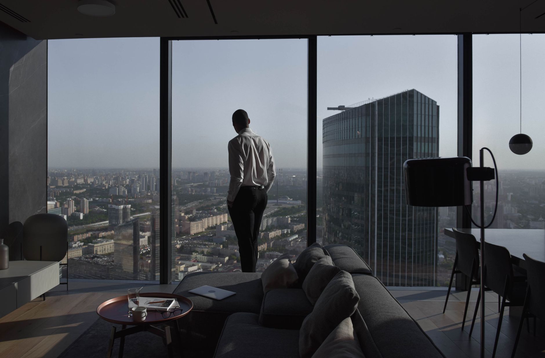 Luxury modern skyscraper penthouse office overlooking Tokyo
